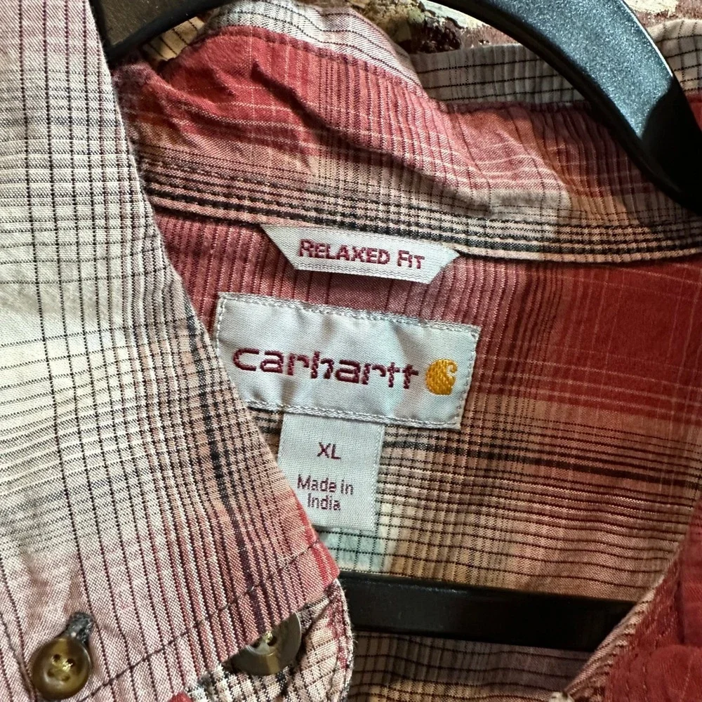 Carhartt shirt mens XL button up Short Sleeve Work Shirt Red Plaid Casual
